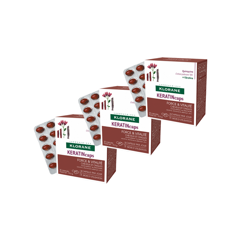Kératine Caps Force et Vitalité Lot de 3X30caps - Klorane